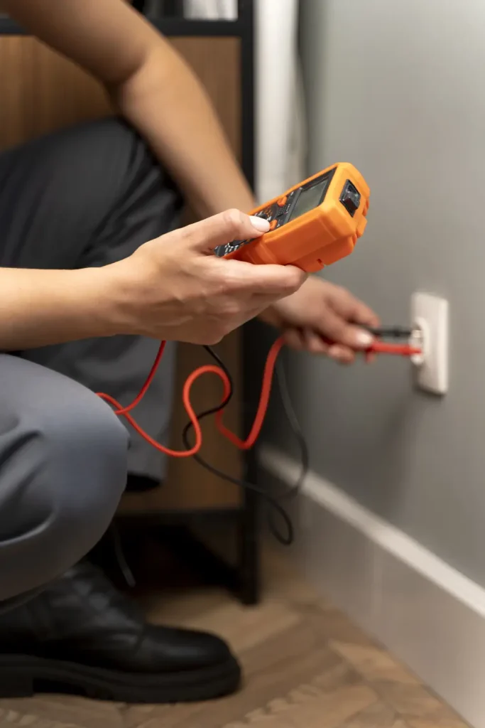Electrical Problems - Cosmic Comfort - Man using multimeter on outlet.